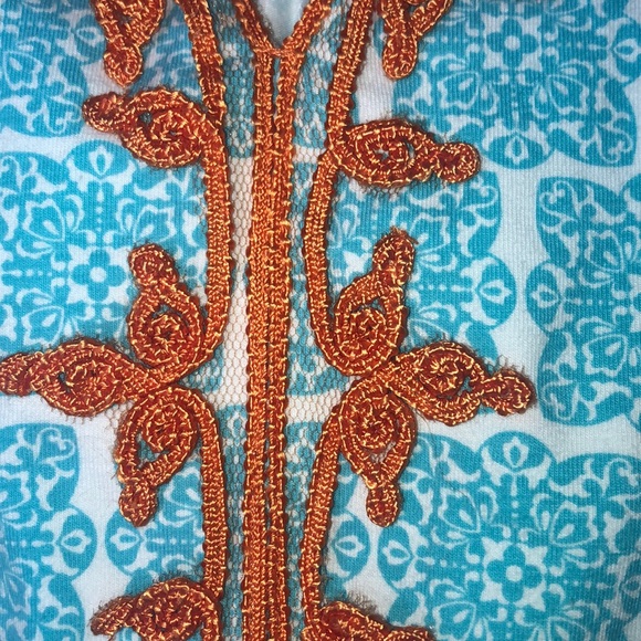 SOLD Counting Daisies Blue Orange Pattern Dress - Picture 3 of 6